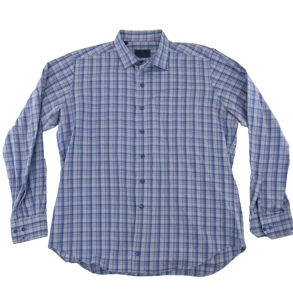 David Donahue Mens‎ Button Up Shirt XL Blue Cotton